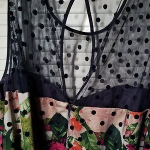 Floral navy polka dot overlay with pink belt